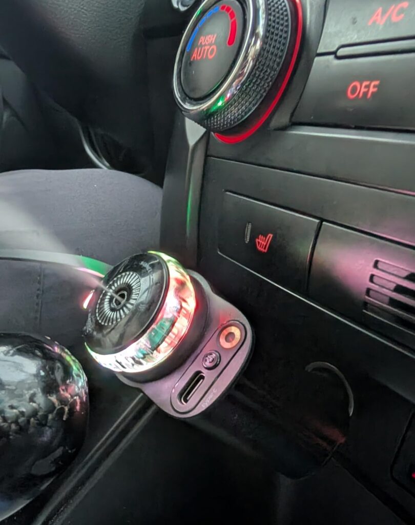 Product shipping was fast, very sturdy, and good quality. The air freshener is pretty good; the scent is not overpowering. Works well, fast charging, love the retractable cable, makes the car look neater. The lights are cool and activated with the music. Very good; would recommend this product to anyone. Mr OLatunji Lagos ⭐⭐⭐⭐⭐